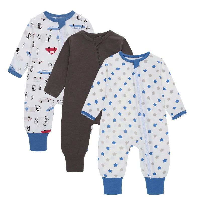 Cotton Baby Rompers with Two-Way Zipper
