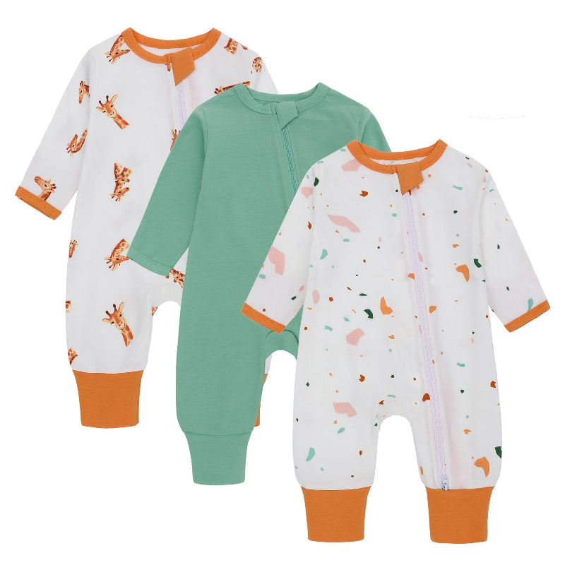 Cotton Baby Rompers with Two-Way Zipper