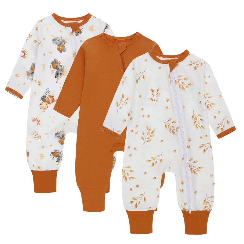 Cotton Baby Rompers with Two-Way Zipper