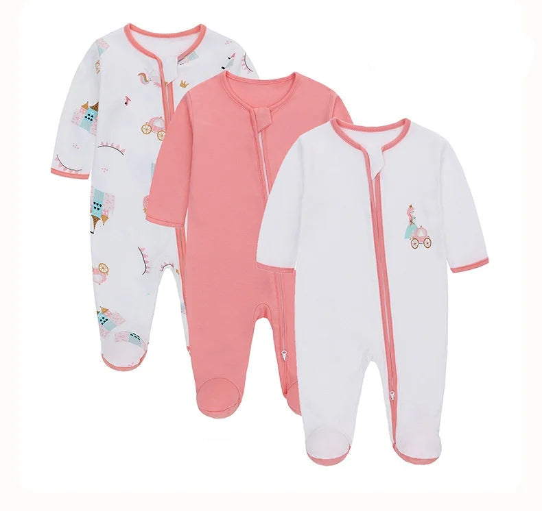 Cotton Baby Rompers with Two-Way Zipper