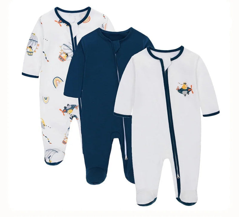 Cotton Baby Rompers with Two-Way Zipper