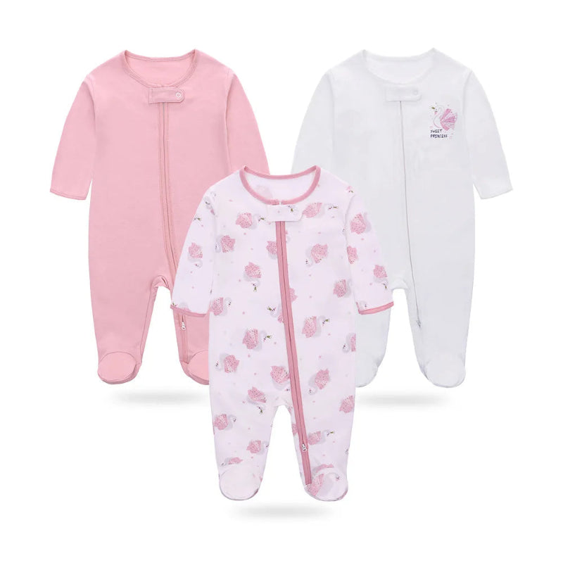 Cotton Baby Rompers with Two-Way Zipper