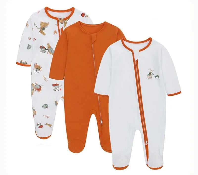 Cotton Baby Rompers with Two-Way Zipper