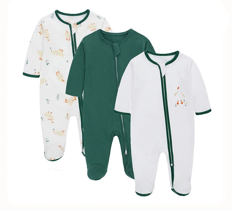 Cotton Baby Rompers with Two-Way Zipper