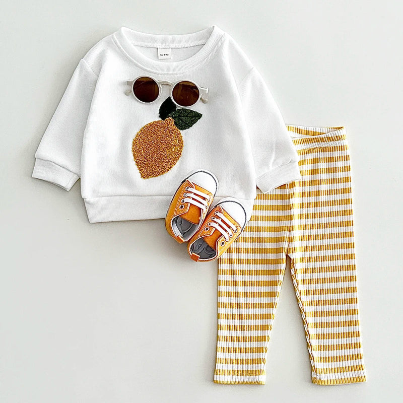 Spring Autumn Baby Clothing Suit 0-3Y Infant Baby Outfit Boys Girls Two-piece Long Sleeved Baby Clothes Plush Cute Fruit Pattern