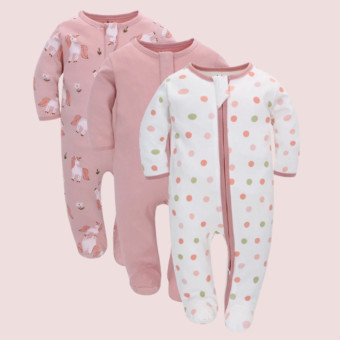 Cotton Baby Rompers with Two-Way Zipper