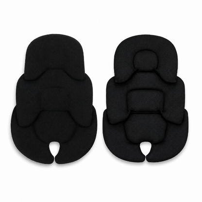 Two black textured baby support pads shown from front and back views on a plain white background.
