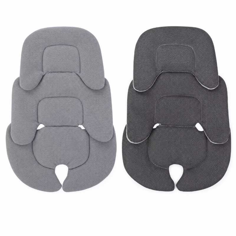 Baby-Seat-Cushion in gray and black fabric, displayed side-by-side on a plain white background.