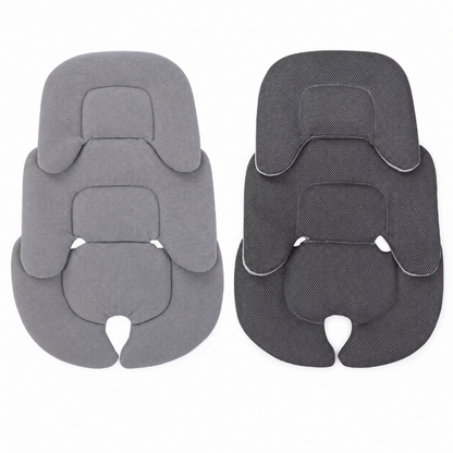 Baby-Seat-Cushion in gray and black fabric, displayed side-by-side on a plain white background.