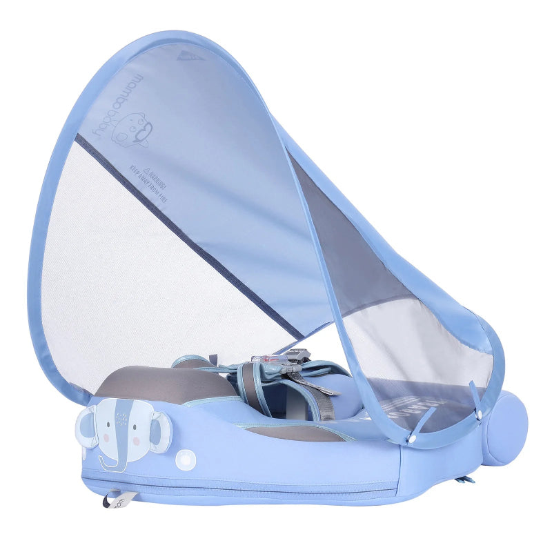 Blue baby swing with canopy on a white background