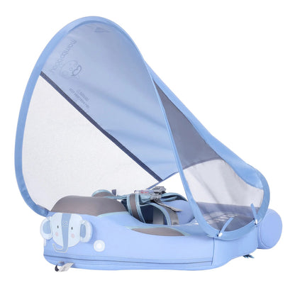 Blue baby swing with canopy on a white background