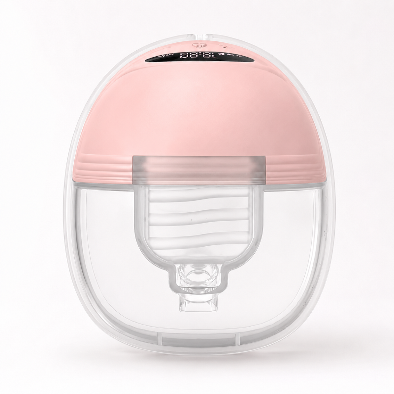 A modern foot massager with a pastel pink top dome and a clear lower chamber, shown against a clean white background.