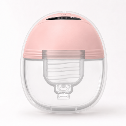A modern foot massager with a pastel pink top dome and a clear lower chamber, shown against a clean white background.