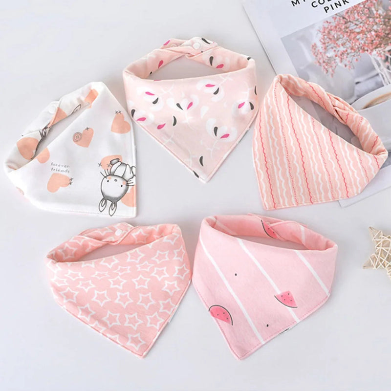 5pcs/lot Baby Bibs Triangle Double Cotton Bibs Cartoon Print Saliva Towel Baby Boys Girls Feeding Apron Cotton Bandana Bibs