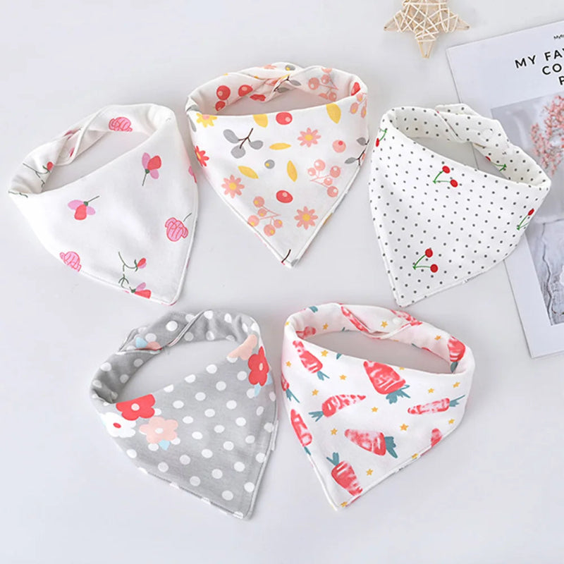 5pcs/lot Baby Bibs Triangle Double Cotton Bibs Cartoon Print Saliva Towel Baby Boys Girls Feeding Apron Cotton Bandana Bibs
