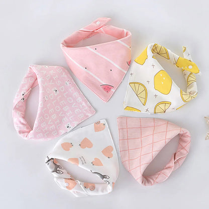 5pcs/lot Baby Bibs Triangle Double Cotton Bibs Cartoon Print Saliva Towel Baby Boys Girls Feeding Apron Cotton Bandana Bibs