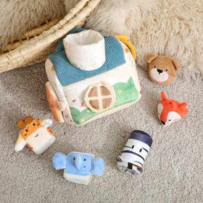 Baby Montessori Toy Plush Barn with Farm Animals Musical Touch Sensory Toys Portable Baby Farmhouse Cognition Toy for Infants