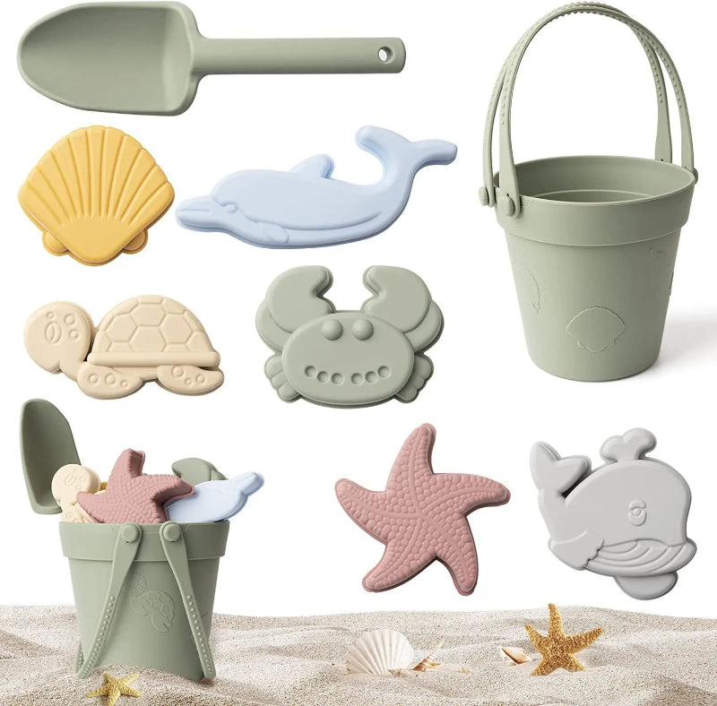 Children Silicone Beach Toy Shovel Ocean Outdoor Parent-child Beach Portable Beach Bucket Durable Sand Digging And Storage Tool