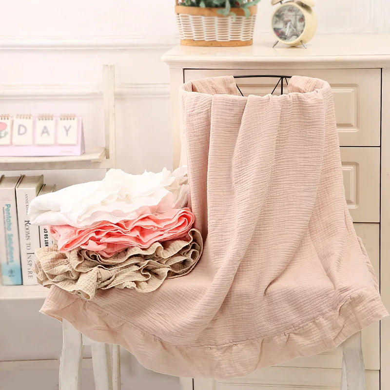 Organic Cotton Ruffled Muslin Baby Swaddle Blanket
