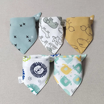 5pcs/lot Baby Bibs Triangle Double Cotton Bibs Cartoon Print Saliva Towel Baby Boys Girls Feeding Apron Cotton Bandana Bibs