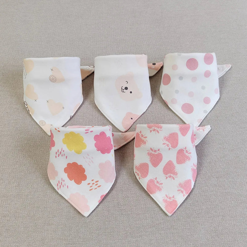 5pcs/lot Baby Bibs Triangle Double Cotton Bibs Cartoon Print Saliva Towel Baby Boys Girls Feeding Apron Cotton Bandana Bibs