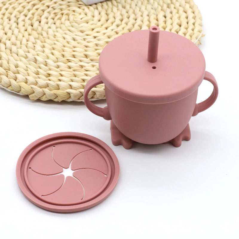 Silicone straw cup with handle, snack cup, multifunctional water cup