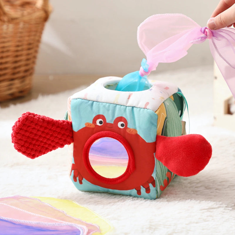 Baby Montessori Toys Cotton Tissue Box Colorful Soft Sensory Toys For Newborn Finger Exercising Pumping Silk Scarf Baby Gife Toy