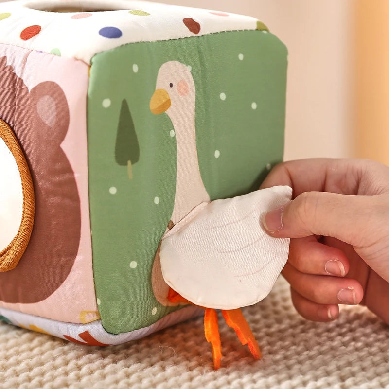 Baby Montessori Toys Cotton Tissue Box Colorful Soft Sensory Toys For Newborn Finger Exercising Pumping Silk Scarf Baby Gife Toy
