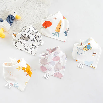 5pcs/lot Baby Bibs Triangle Double Cotton Bibs Cartoon Print Saliva Towel Baby Boys Girls Feeding Apron Cotton Bandana Bibs