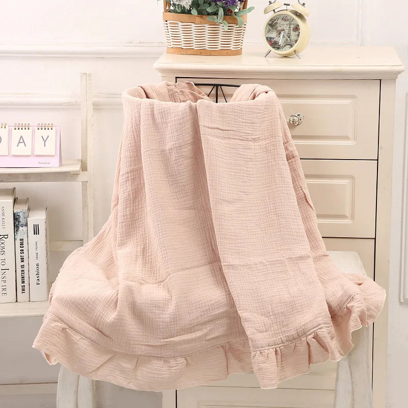 Organic Cotton Ruffled Muslin Baby Swaddle Blanket