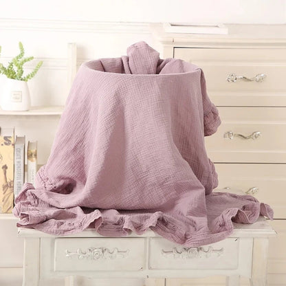 Organic Cotton Ruffled Muslin Baby Swaddle Blanket