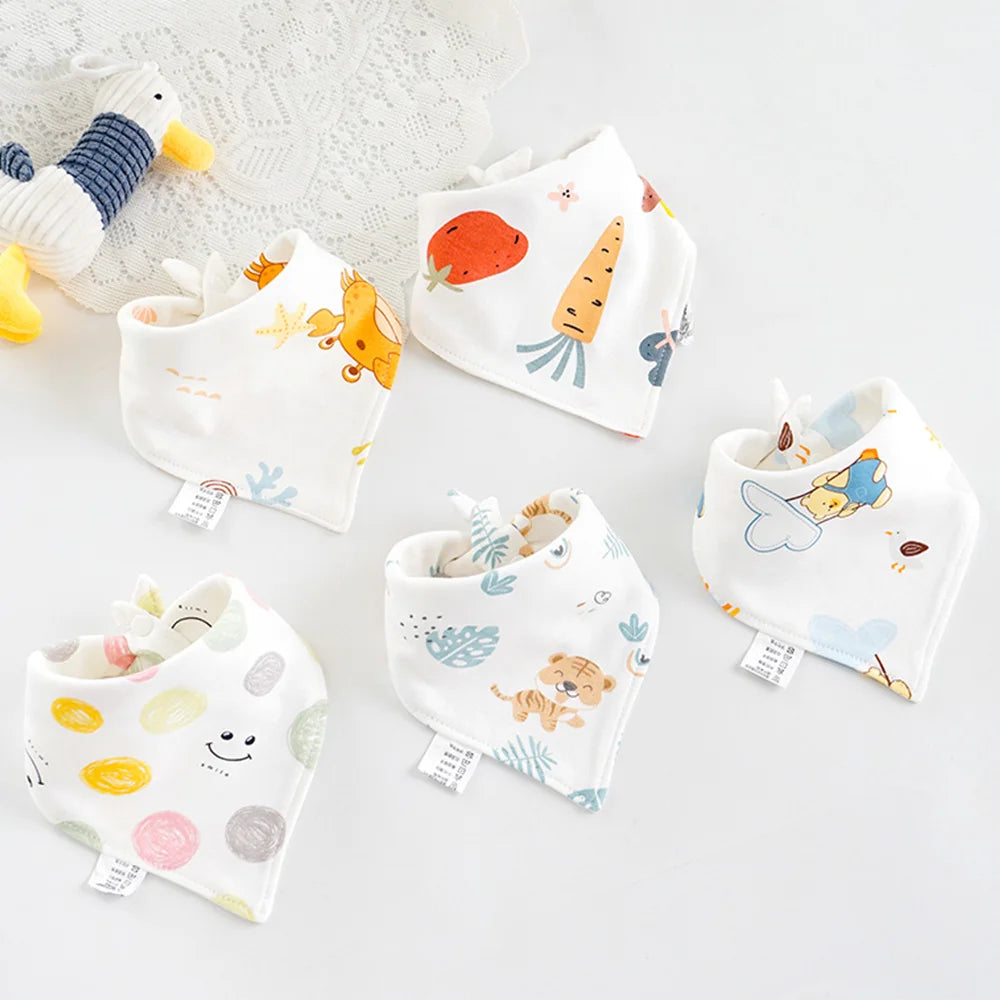 5pcs/lot Baby Bibs Triangle Double Cotton Bibs Cartoon Print Saliva Towel Baby Boys Girls Feeding Apron Cotton Bandana Bibs