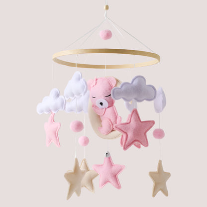 Wooden Crib Mobile Baby Bed Bell Rattle Toy Soft Felt Cartoon Bear Mobile Hanging Newborn Music Box Bed Bell Hanging Bracket Toy