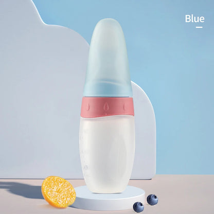 100ml Liquid Silicone Baby Feeder Rice Paste Fruit Puree Toddler Squeeze Feeding Bottle with Dispensing Spoon