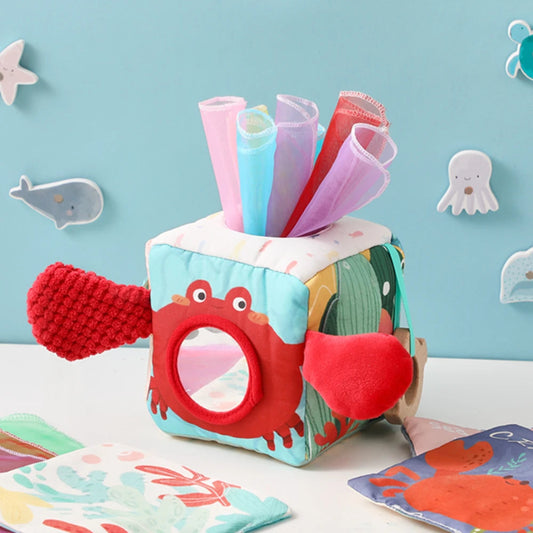 Baby Montessori Toys Cotton Tissue Box Colorful Soft Sensory Toys For Newborn Finger Exercising Pumping Silk Scarf Baby Gife Toy