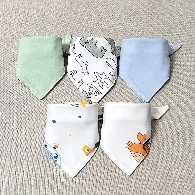 5pcs/lot Baby Bibs Triangle Double Cotton Bibs Cartoon Print Saliva Towel Baby Boys Girls Feeding Apron Cotton Bandana Bibs