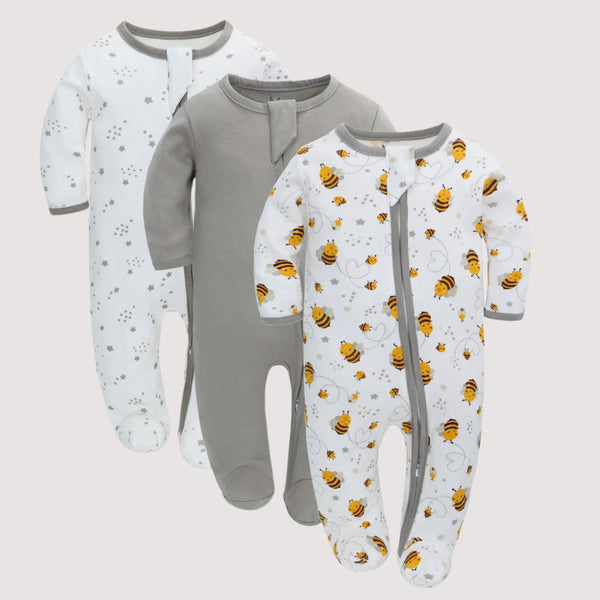 Cotton Baby Rompers with Two-Way Zipper