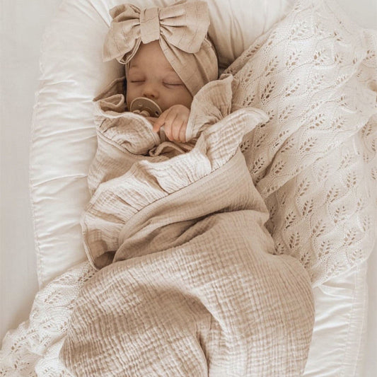 Organic Cotton Ruffled Muslin Baby Swaddle Blanket