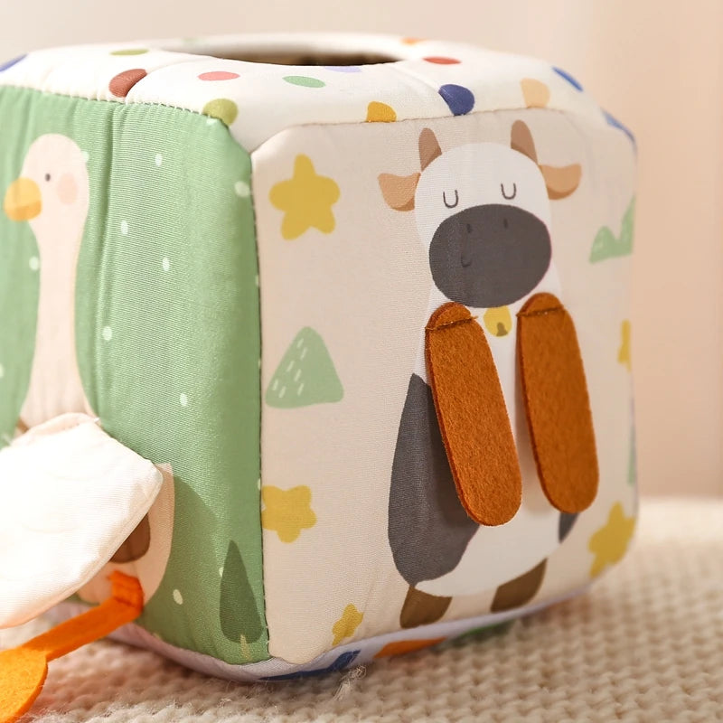 Baby Montessori Toys Cotton Tissue Box Colorful Soft Sensory Toys For Newborn Finger Exercising Pumping Silk Scarf Baby Gife Toy