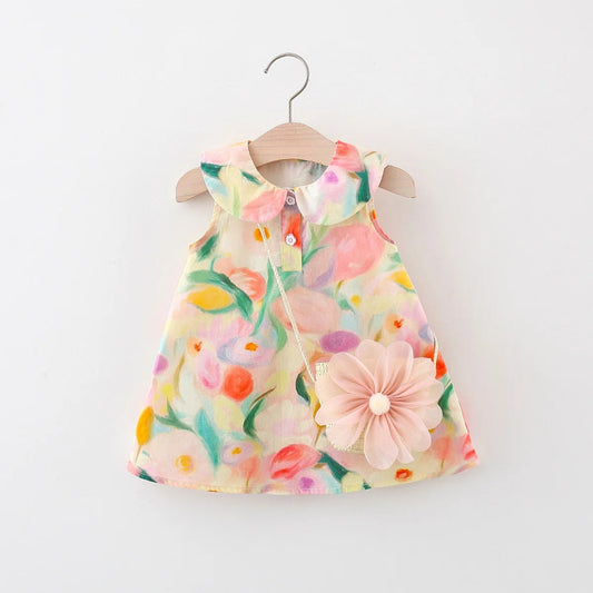Summer Baby Girl Floral Dress with Bag