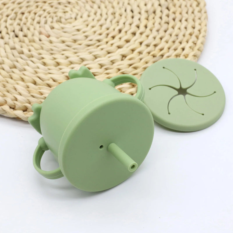 Silicone straw cup with handle, snack cup, multifunctional water cup