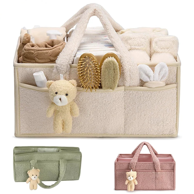 PANGDUBE Plush Diaper Stackers & Caddies Diaper Bag with Teddy Bear Caddy Organizer Nursery Baby Diaper Organizer Baby Nappy Bag