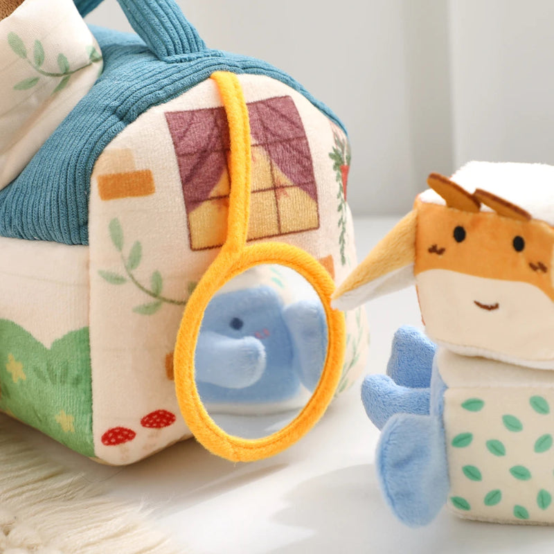 Baby Montessori Toy Plush Barn with Farm Animals Musical Touch Sensory Toys Portable Baby Farmhouse Cognition Toy for Infants