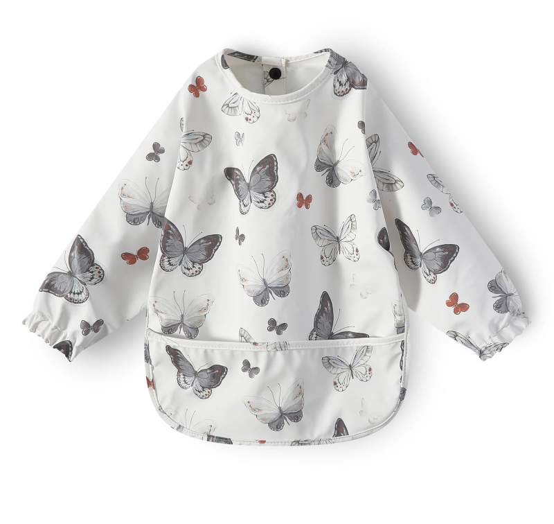 New Children Feeding Aprons Long sleeve Baby bib with Pocket Full Cover Baby Bibs with Pocket waterproof long sleeve bibs