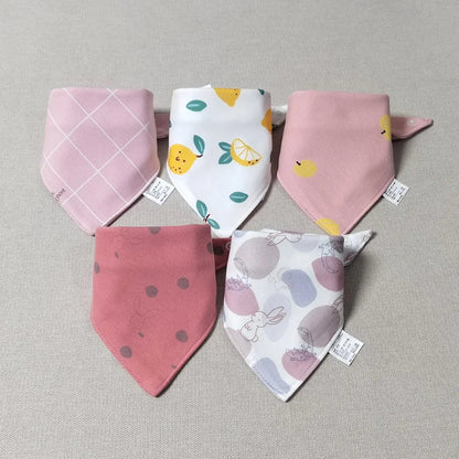5pcs/lot Baby Bibs Triangle Double Cotton Bibs Cartoon Print Saliva Towel Baby Boys Girls Feeding Apron Cotton Bandana Bibs