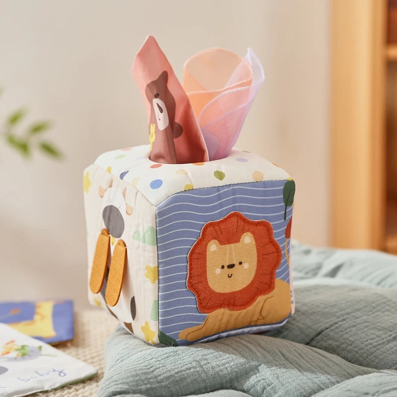 Baby Montessori Toys Cotton Tissue Box Colorful Soft Sensory Toys For Newborn Finger Exercising Pumping Silk Scarf Baby Gife Toy