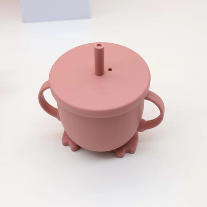 Silicone straw cup with handle, snack cup, multifunctional water cup