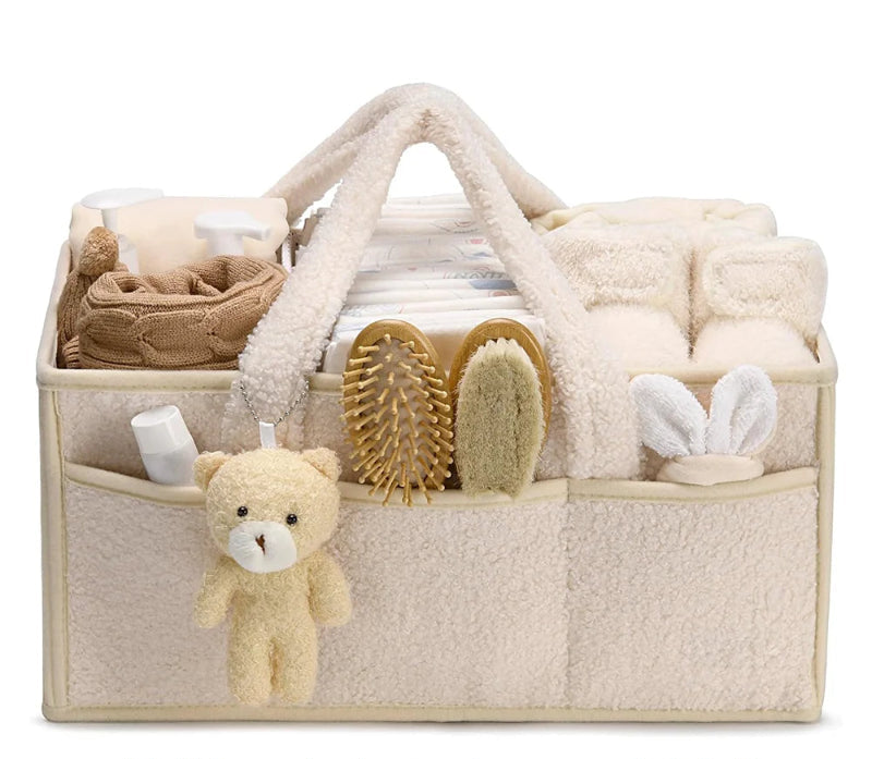 PANGDUBE Plush Diaper Stackers & Caddies Diaper Bag with Teddy Bear Caddy Organizer Nursery Baby Diaper Organizer Baby Nappy Bag