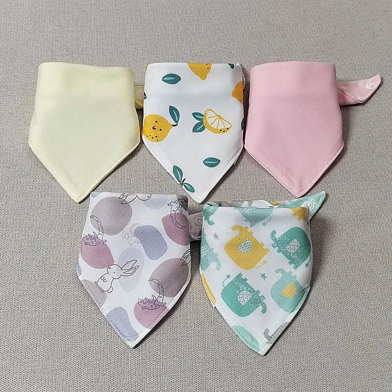 5pcs/lot Baby Bibs Triangle Double Cotton Bibs Cartoon Print Saliva Towel Baby Boys Girls Feeding Apron Cotton Bandana Bibs