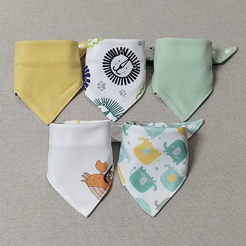 5pcs/lot Baby Bibs Triangle Double Cotton Bibs Cartoon Print Saliva Towel Baby Boys Girls Feeding Apron Cotton Bandana Bibs